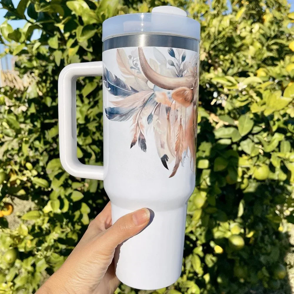 Birthday gift Floral Highland Cow 40 oz Personalized Tumbler. BRAND NEW Double